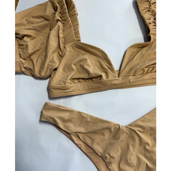 We Wore What Nude Bikini w/ Puff Sleeve Top Sz Small - Picture 2 of 7